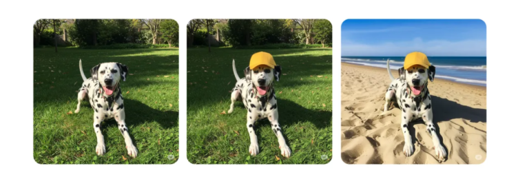 Three pics of a dalmation with AI-generated differences