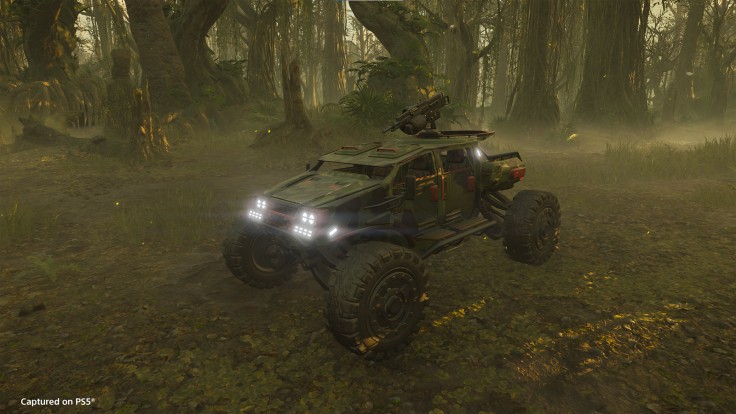 War vehicle in a forest setting