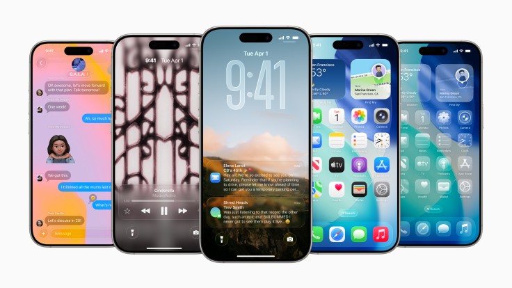 iPhones displaying new iOS 26 design with layered UI