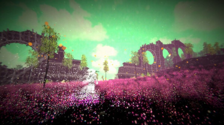 Character exploring a field of particles in 'Particle Hearts' demo