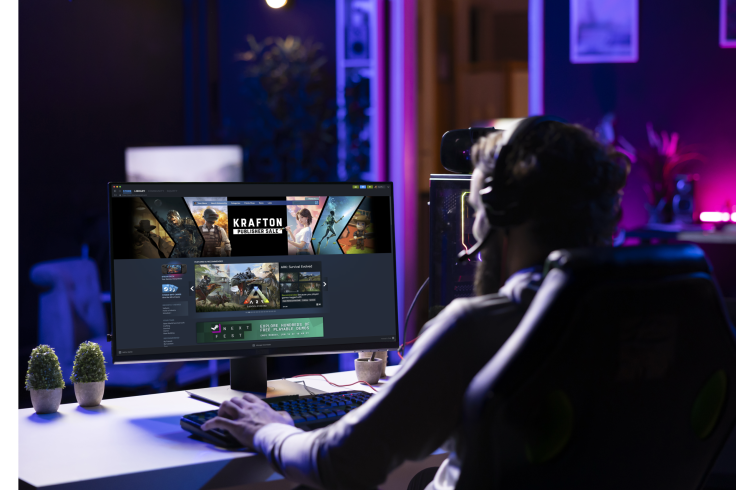 Gamer using Steam client on desktop computer