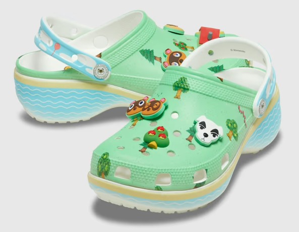 Green Animal Crossing Crocs with character Jibbitz charms