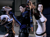 Legion, female Commander Shepard, and Miranda Lawson in Mass Effect 2